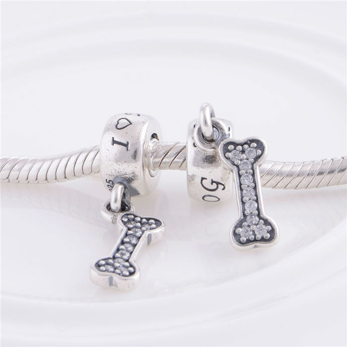 Fits Pandora Bracelet DIY Making Authentic 925 Sterling Silver Original Bone Beads I Love My Dog