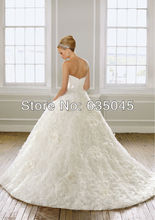 Vestido De Noiva 2015 New Custom Made Romantic Organza Flower Pleat Sash Princess Wedding Dress Robe