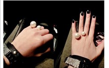 New Arrival 2015 Cute Lovely Glory Asymmetry Pearl Jewelry Ring Elegant Colored Double Pearls Ring jason95