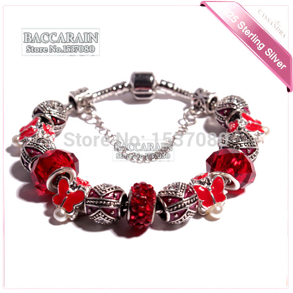 2015 US pop Crystal Red beads fit Pandora bracelet Women Silver Colors beads Bracelets Silver Red