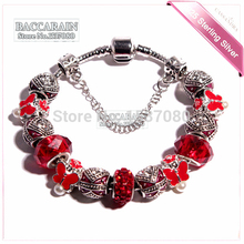 2015 US pop Crystal Red beads fit Pandora bracelet Women Silver Colors beads Bracelets Silver Red