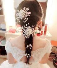 Bride handmade crystal pearl headdress headdress flower Korean pearl comb hair forehead decoration marriage