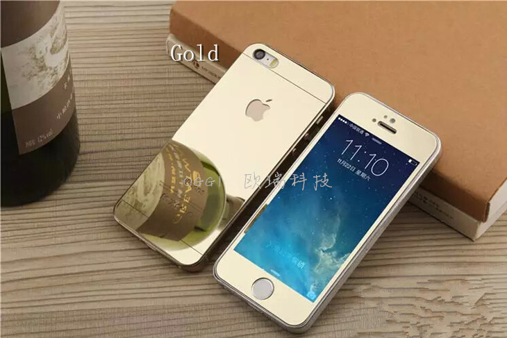 Screen Protector for IPHONE 5 5s front and back mirror protective film Gold color tempered glass