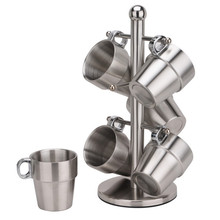 7pcs Double Wall Stainless Steel Mugs Cup Set with Rack Drinking Beer Coffee Tea