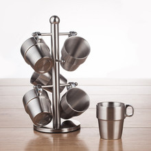 7pcs Double Wall Stainless Steel Mugs Cup Set with Rack Drinking Beer Coffee Tea