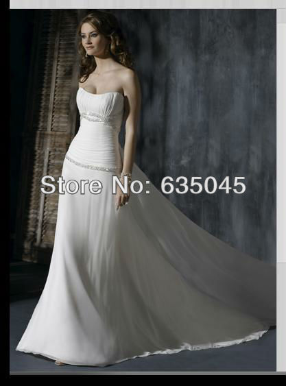Vestido De Noiva 2015 New Custom Made Noble Bride Gown White Chiffon Beading Pleat Strapless A