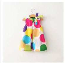 2015 new spring summer foreign trade kids girls colorful big polka dot bow sleeveless designer dresses