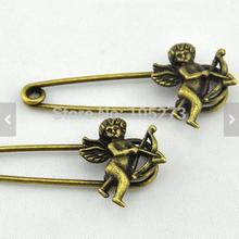 Safety Pins – 5pcs Antique Bronze Lovely Cupid Angel Safety Pins Broochs 11x50mm – Top Quality Fashion Jewelry Findings