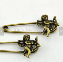 Safety Pins 5pcs Antique Bronze Lovely Cupid Angel Safety Pins Broochs 11x50mm Top Quality Fashion Jewelry