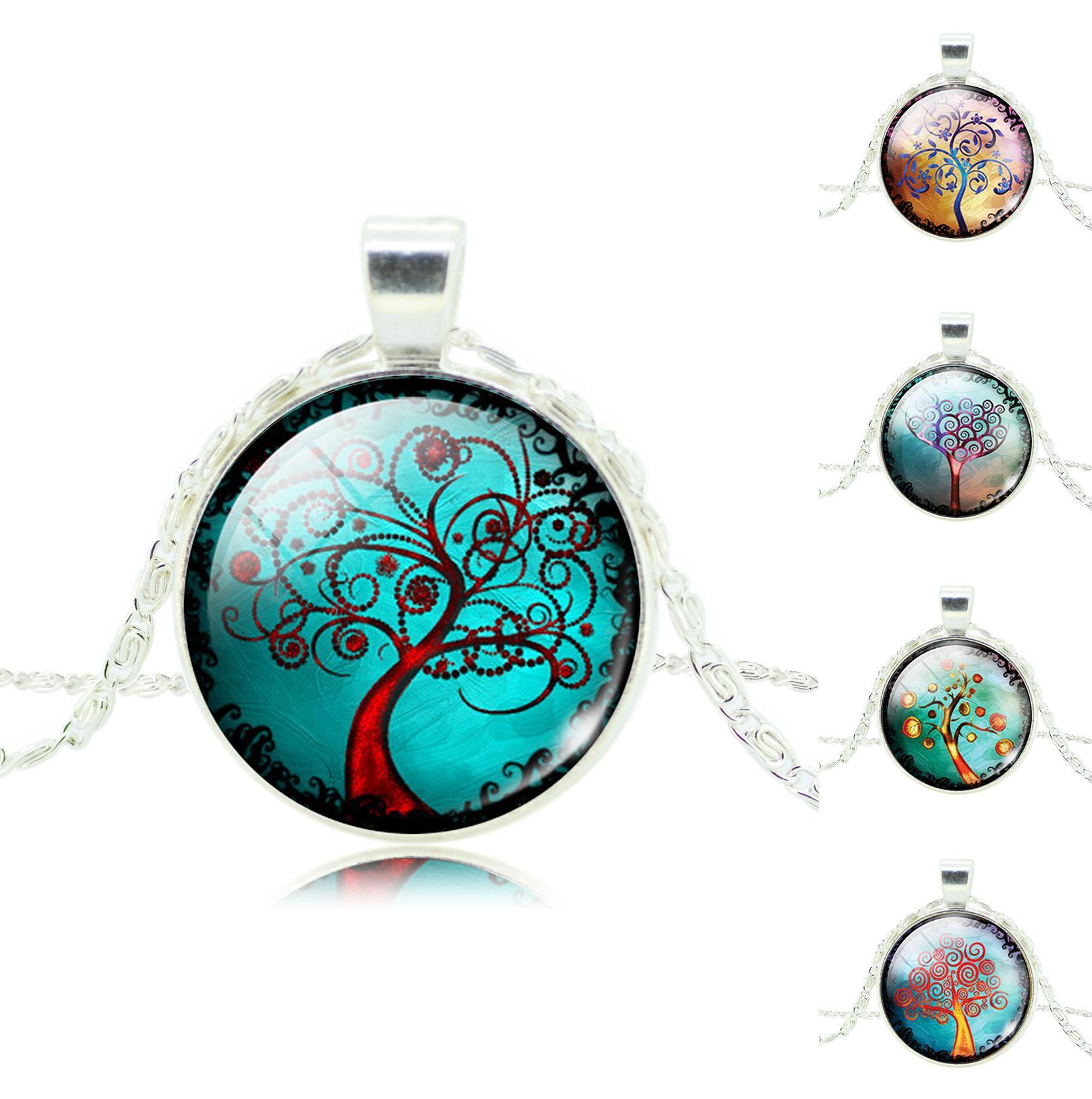 Vintage Life Tree Pendant Necklace Fashion Silver Chain Necklace in Jewelry Newest Glass Cabochon Statement Necklace