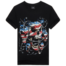 New 2015 3D Printed T Shirt Men XXXL Size Plus Size, Cotton One-Neck Skull Causul Men’s Wear  Men Clothing Black Color Famous