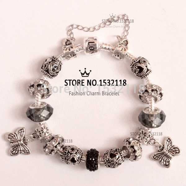 Europe Fashion Butterfly Pendant Crystal Glass Beads Bracelet Fits Pandora Style Bracelets Jewelry fashion Beads for