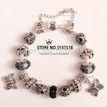 Europe Fashion Butterfly Pendant Crystal Glass Beads Bracelet Fits Pandora Style Bracelets Jewelry fashion Beads for women