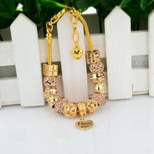 New Gold Plated DIY Bead Bracelet With High Quality Flower and Love Charms for Friendship Gift