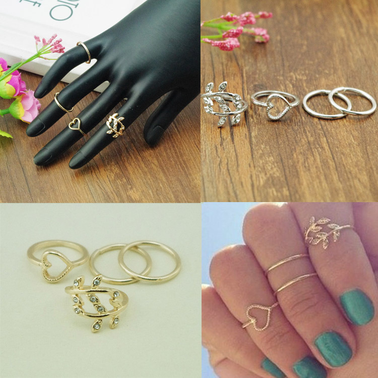 New hot sale 4PCS Set Women Gold silver 925 Cute Urban Crystal Plain Above Knuckle Ring