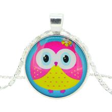 Fashion Owl Pendant Necklace in Jewelry Vintage Glass Cabochon Statement Necklace Newest Sterling Silver Chain Necklace
