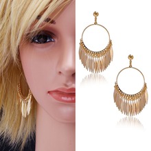 2015 New Fashion Vintage Enthusiasm Style 18K Gold Plated Feather Pendant Classical Drop Earrings For Women