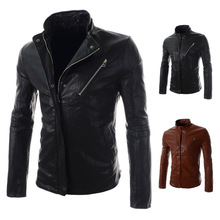 2015 new locomotives stand collar zipper mens leather coat of British fashion short leather wholesale 8738