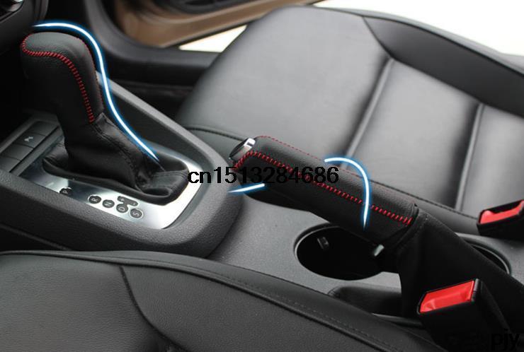 Red screw Hight Quality genuine leather sew on handbraker gear cover set for Volkswagen Jetta Mk6