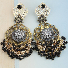 Free shipping New pearl beads gold brand Sexy tassel black big dangle earrings for women fashion