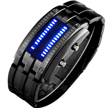 Luxury Lovers’ Wristwatch Waterproof Men Women Stainless Steel Blue Binary Luminous LED Electronic Display Sport Watches Fashion