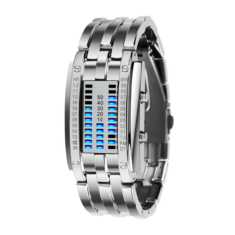 Luxury Lovers Wristwatch Waterproof Men Women Stainless Steel Blue Binary Luminous LED Electronic Display Sport Watches