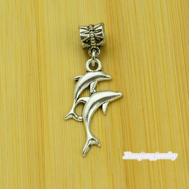 Free shipping 25pcs Dolphin Tibetan silver big hole pendant fit Pandora charm bracelet DIY pendant XQ0116