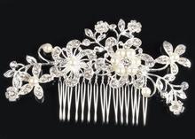 New 2015Fashion Rhinestone Bridal Wedding Flower Pearls Headband Hair Comb Jewelry