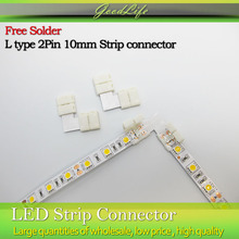 10PCS L type 10mm 2 pin Quick Splitter Right Angle Corner Connector for 5050,5630,5730 single color  LED Strip Light Free solder