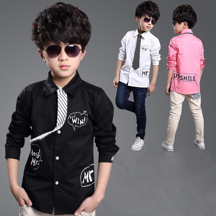 2015 New Letter Printed Kids Formal Shirts for Boys Spring Fall Kids 3 Colors Dress Shirt