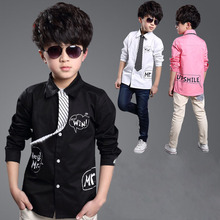 2015 New Letter Printed Kids Formal Shirts for Boys Spring Fall Kids 3 Colors Dress Shirt