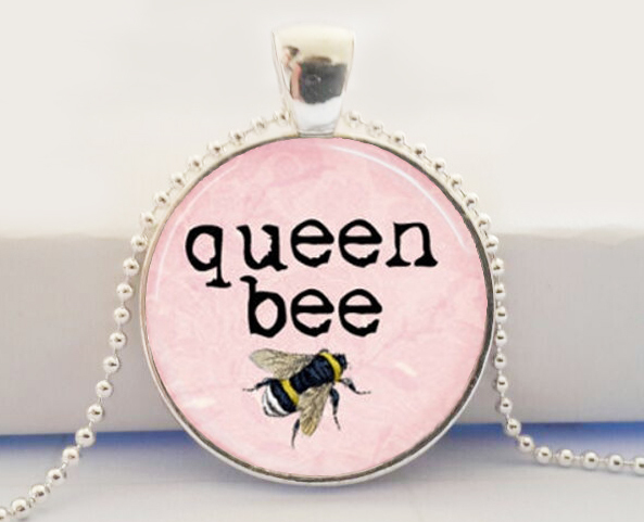 Hot glass dome jewelry Queen Bee Necklace Honey Bee Bumblebee Insect Light Pink Art Pendant Necklace