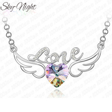 fashion Wings letters LOVE Heart necklace woman wedding jewelry grade crystal pendant clothing accessories