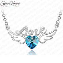 fashion Wings letters LOVE Heart necklace for woman wedding jewelry grade crystal pendant clothing accessories