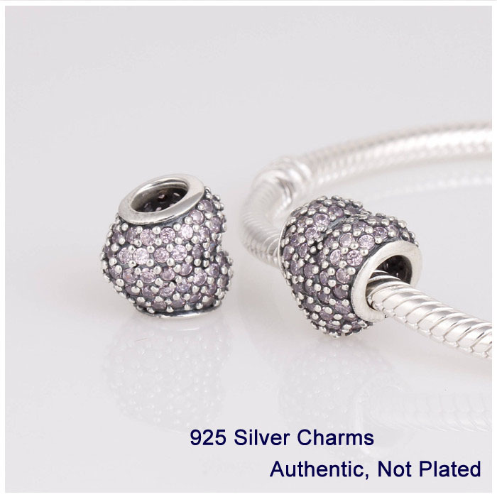 Authentic 925 Silver Beads and Charms Heart Pave with Cubic Zirconia Fit Pandora Bracelet Necklaces Pendants