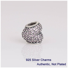 Authentic 925 Silver Beads and Charms Heart Pave with Cubic Zirconia Fit Pandora Bracelet Necklaces Pendants