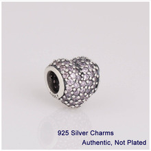 Authentic 925 Silver Beads and Charms Heart Pave with Cubic Zirconia Fit Pandora Bracelet Necklaces Pendants