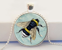 Honey Bee Necklace Bumblebee on Blue Floral Background Scrabble Tile Pendant ,Scrabble Tiles For Jewelry