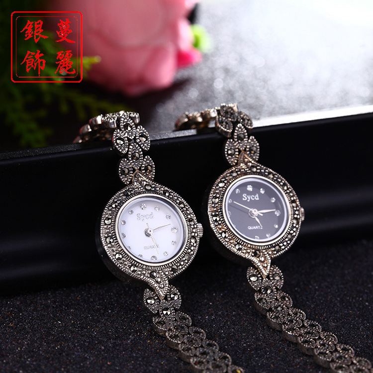 Free Shipping Luxury Brand Crystal Stainless Steel Quartz Women Watch Ladies 925 sterling silver watch Fashion