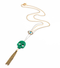 Long Chain Green Skull Tassel Crystal Eye Pendants Novelty Necklace Women Designer Jewlery Factory Wholesale