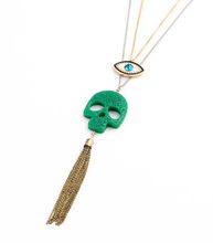 Long Chain Green Skull Tassel Crystal Eye Pendants Novelty Necklace Women Designer Jewlery Factory Wholesale