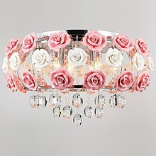Idyllic Pink Flower Hanging Modern LED Crystal Pendant Light Lamp For Living Room Lustres De Cristal