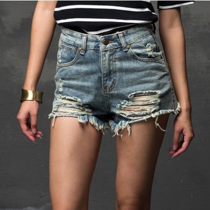 Fashion 2015 Summer Women New High Waist Denim Shorts Frayed Hole Female Super Cool Flash Shorts