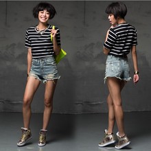 Fashion 2015 Summer Women New High Waist Denim Shorts Frayed Hole Female Super Cool Flash Shorts