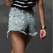 Fashion 2015 Summer Women New High Waist Denim Shorts Frayed Hole Female Super Cool Flash Shorts
