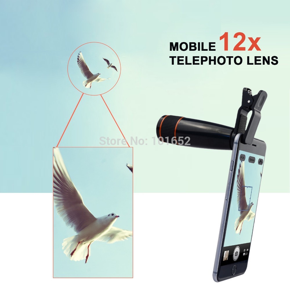 20pcs lot Universal Clip 12X Telephoto Telescope Lens Optical Zoom Camera Lens for iPhone 6 6