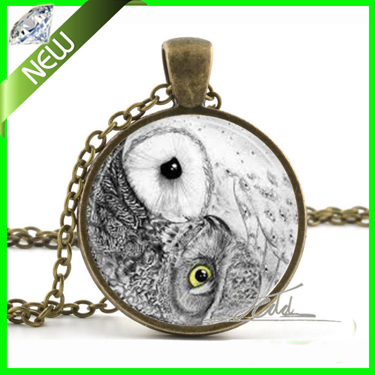 New Hot glass dome jewelry Yin Yang Necklace Owl Bird Jewelry Zen Nature Art Pendant Gift