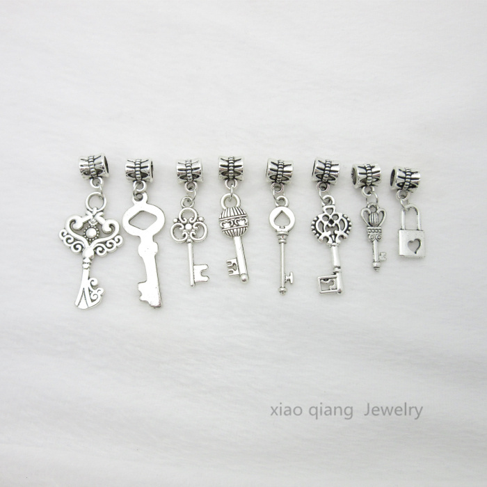 Free shipping 24pcs mix Key Tibetan silver Bead Charm big hole pendant fit Pandora charm bracelet
