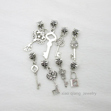 Free shipping 24pcs mix Key Tibetan silver Bead Charm big hole pendant fit Pandora charm bracelet
