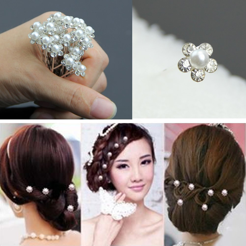 Sanwony Freeshipping New 20Pcs Wedding Bridal Pearl Flower Crystal Hair Pins Clips Bridesmaid 